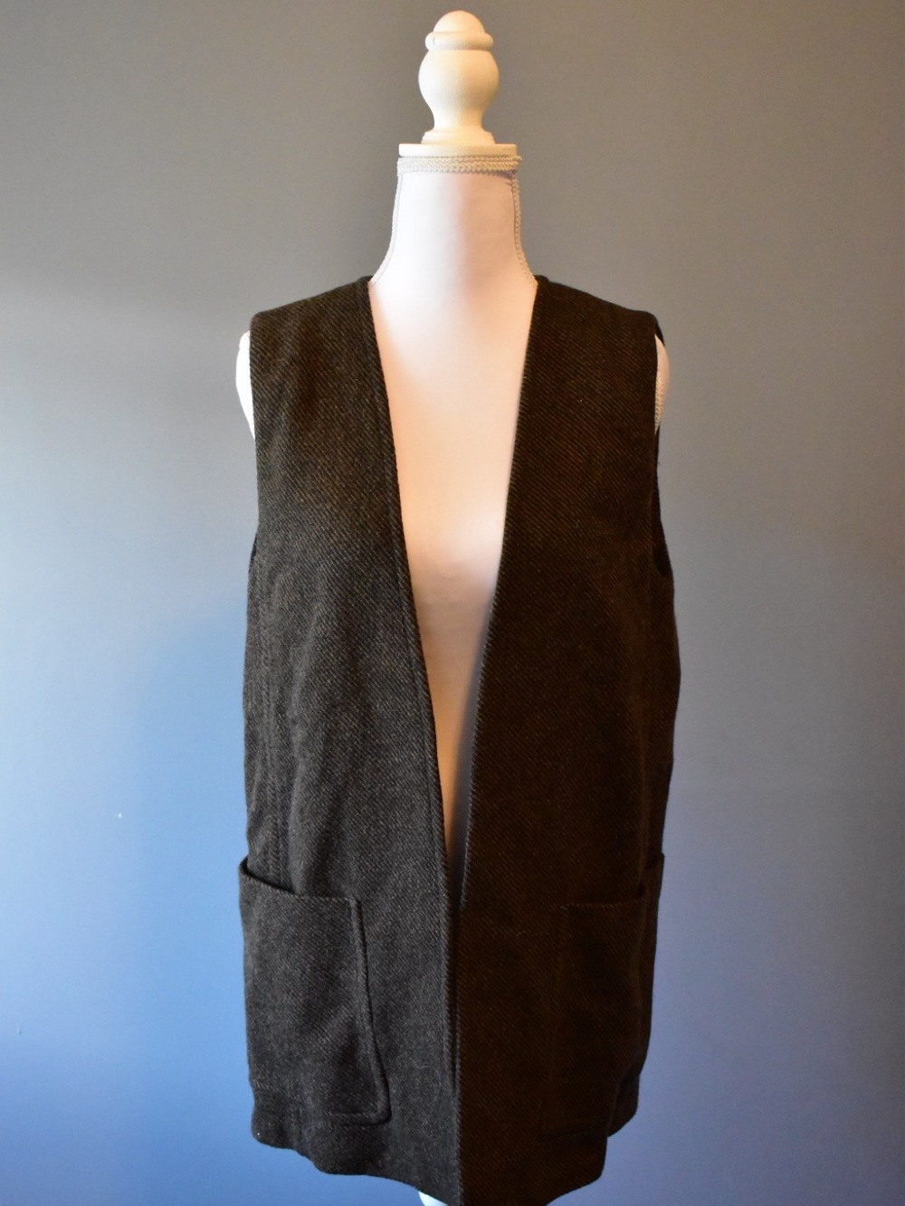 Massimo Dutti Charcoal Open-Front Long Vest